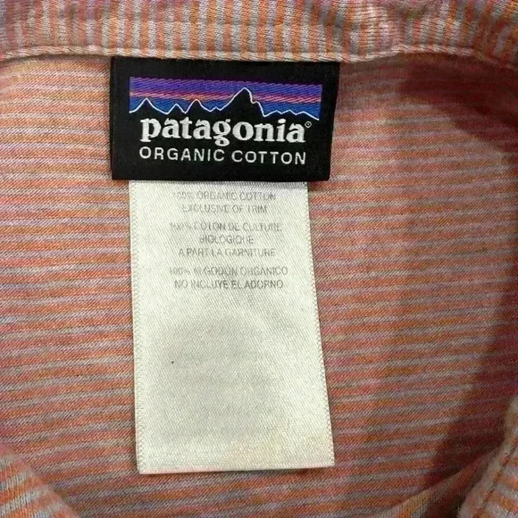 Patagonia Mens Orange Gray Striped Short Sleeve Three Button Polo Shirt Size XL - Picture 3 of 10